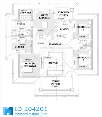 Simple 3-bedroom house plan Home ID 204201 +254703721899