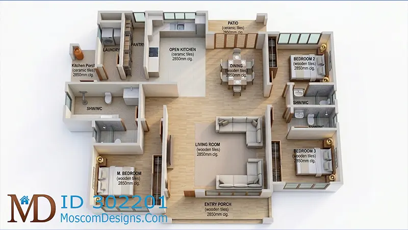 Modern 3-Bedroom Open Kitchen House Photo 2 Plan ID 302201 +254703721899