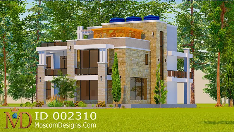5-bedroom flat-roof maisonette Modern House Design | ID 002310