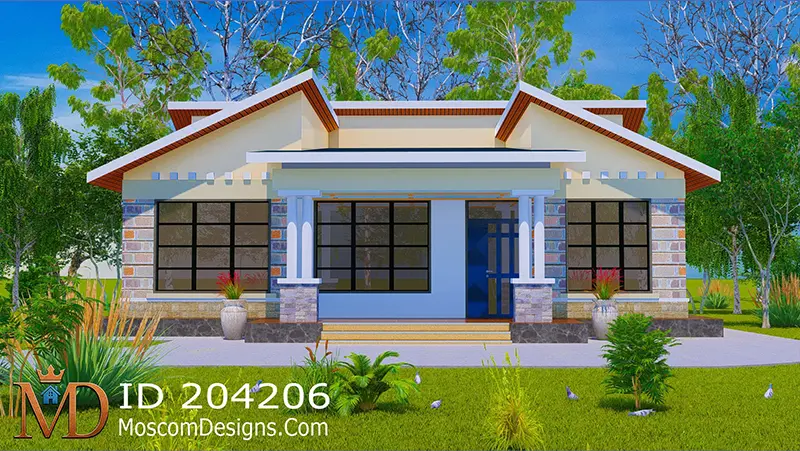 Low-cost 3-bedroom bungalow plan | ID 204206