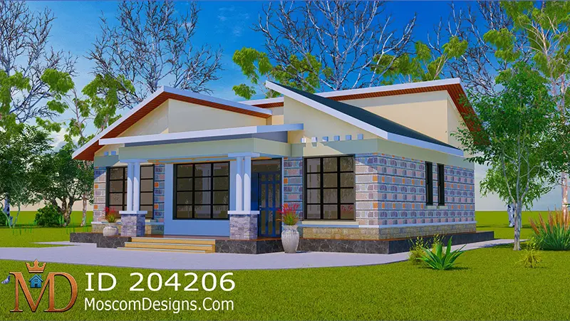 Low-cost 3-bedroom bungalow plan | ID 204206
