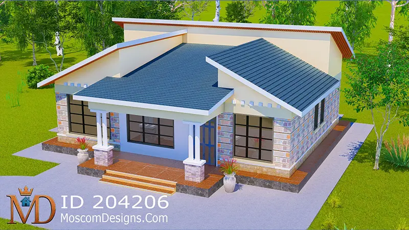 Low-cost 3-bedroom bungalow plan ID 204206, +254703721899