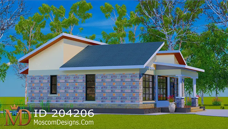 Low-cost 3-bedroom bungalow plan ID 204206, +254703721899