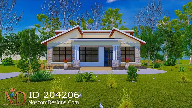 Low-cost 3-bedroom bungalow plan ID 204206, +254703721899