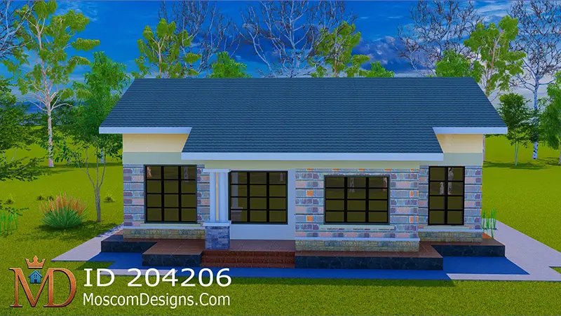 Low-cost 3-bedroom bungalow plan ID 204206, +254703721899