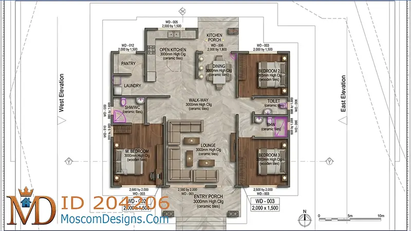 Low-cost 3-bedroom bungalow plan ID 204206, +254703721899